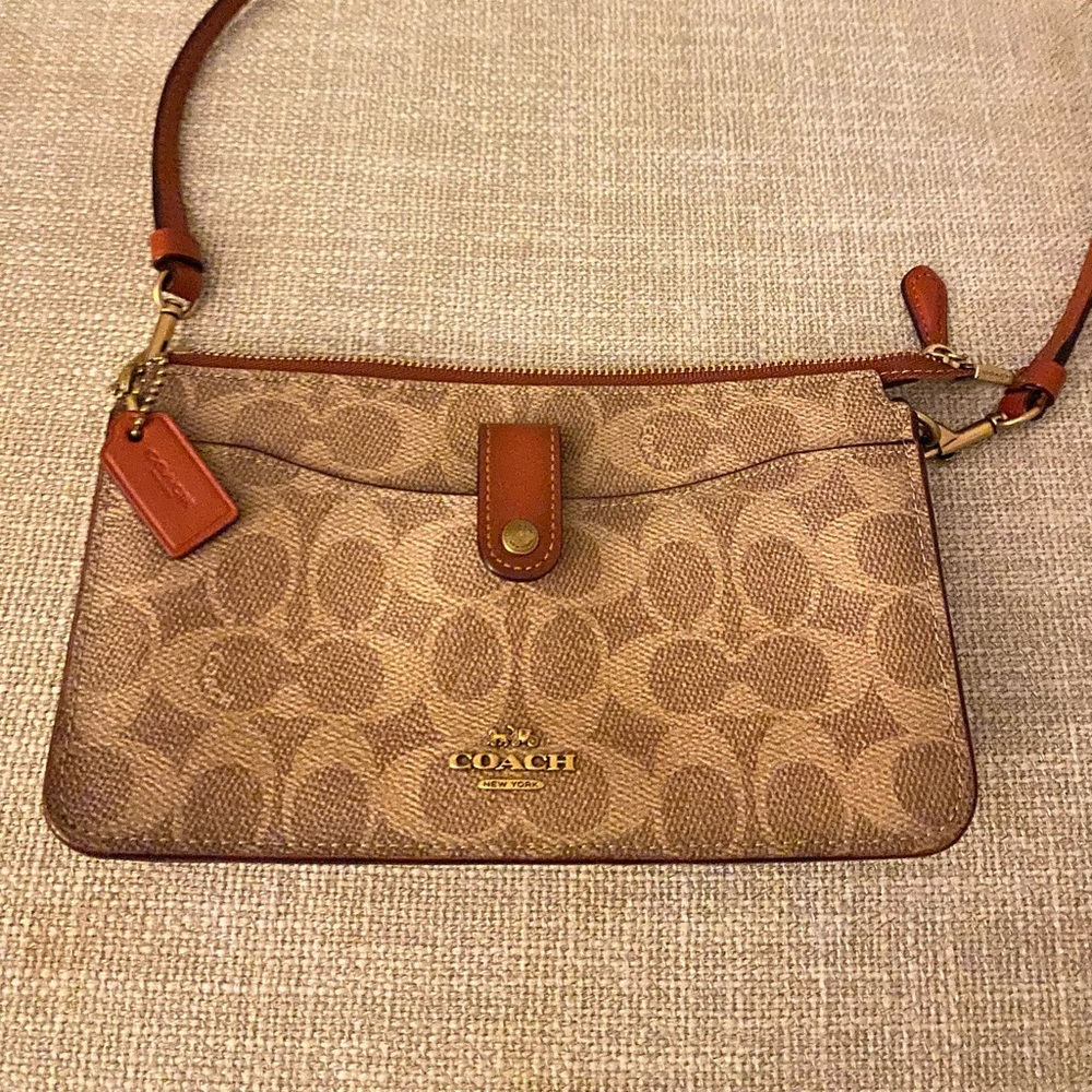 Coach Tan and Brown Signature Crossbody Bag